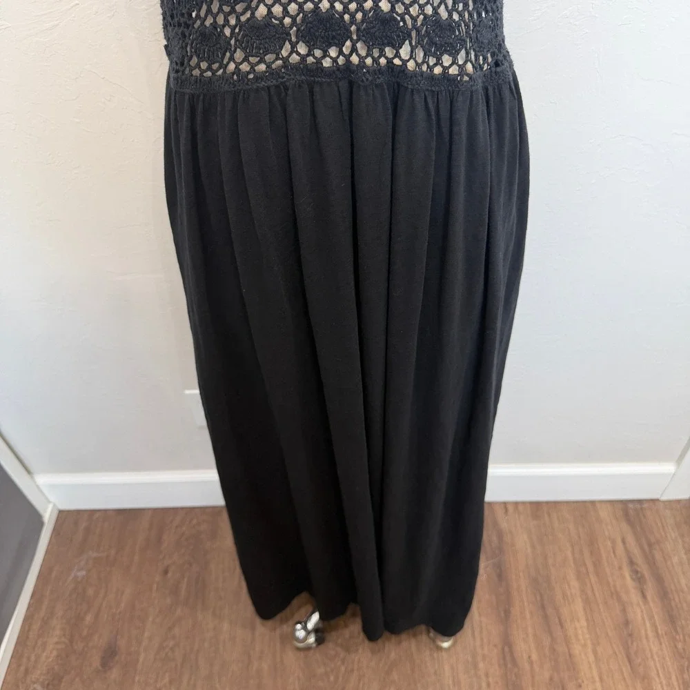 Aerie XL Maxi Dress Black Crochet Bodice Sleeveless Boho Summer Pocketed Resort